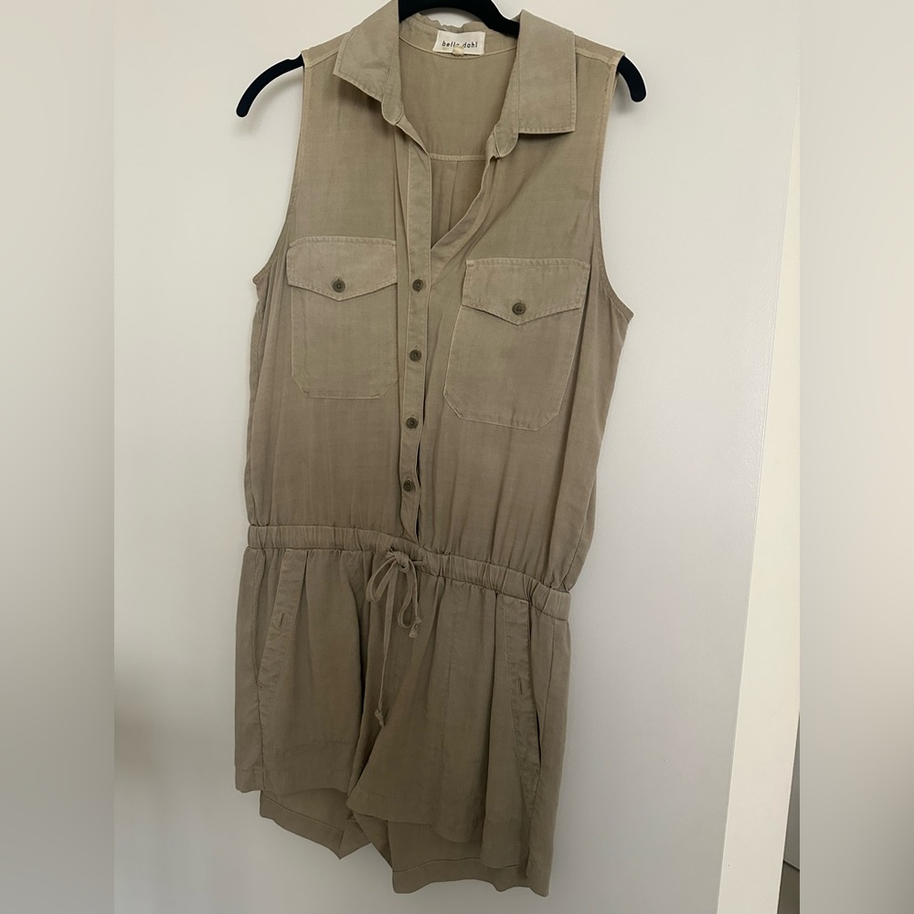 Bella Dahl Sleeveless Drawstring Romper in Taupe